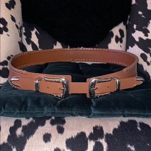 Rebecca Minkoff tan leather double buckle belt